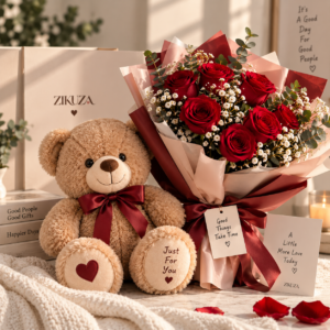 Forever Yours – Teddy & Red Rose Bouquet Gift Set